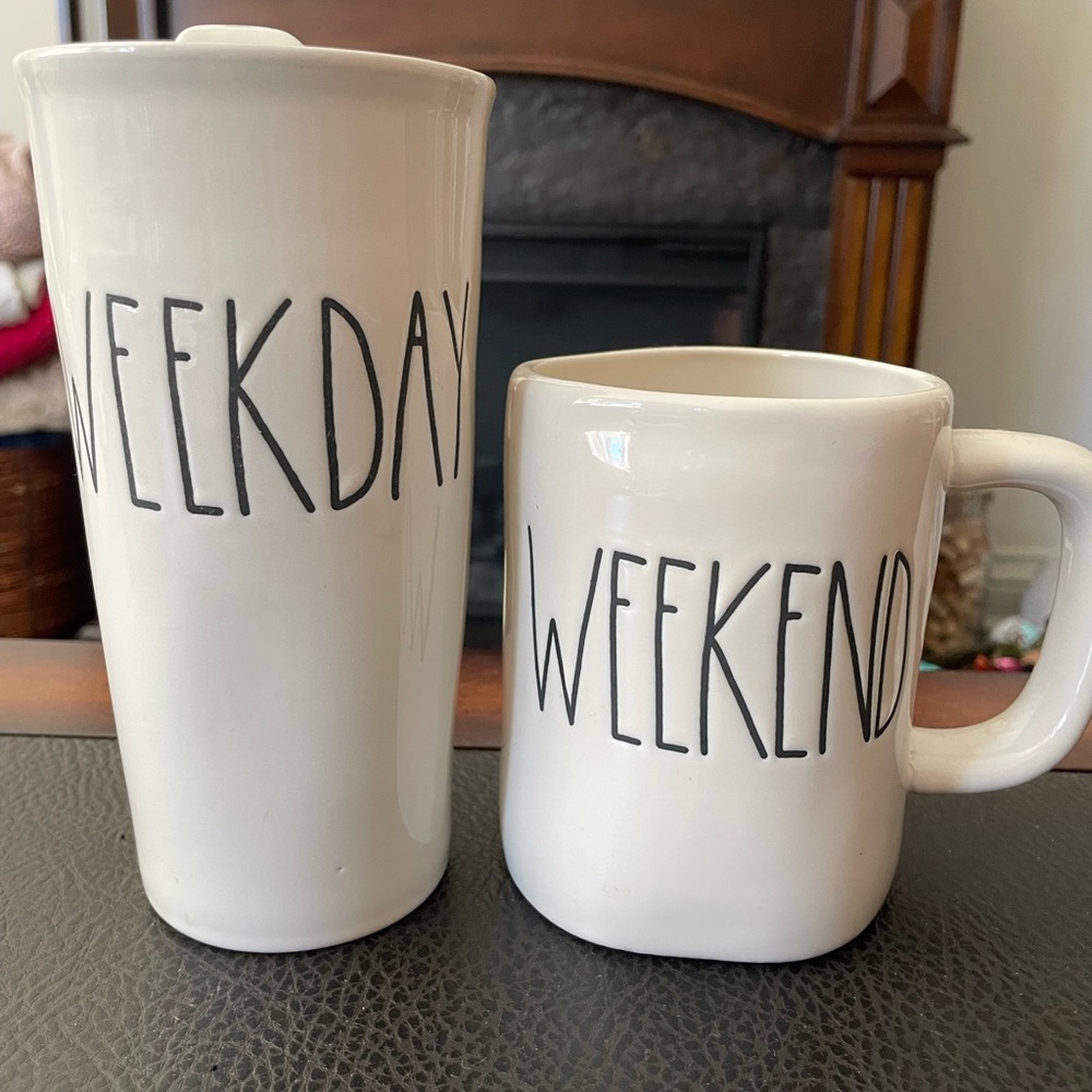 Rae Dunn Weekday Weekend Travel & Coffee Mug Set